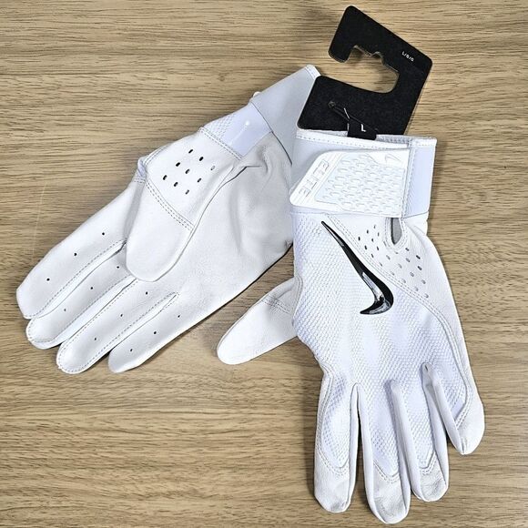 Nike Alpha Elite Batting Gloves Large L White Black Baseball MLB Sheepskin New - Picture 1 of 9